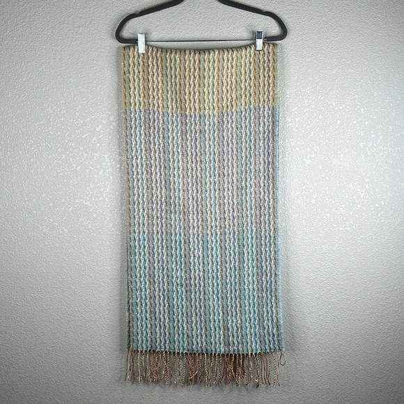 Victoire Mathieu Paris Made in France Wool Blend Blue & Orange Winter Scarf - Picture 4 of 8